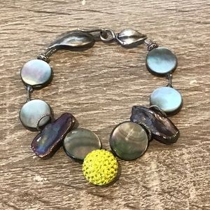 Sterling Silver Keshi Pearls + Abalone Shell Beaded Sparkle Ball Charm Bracelet